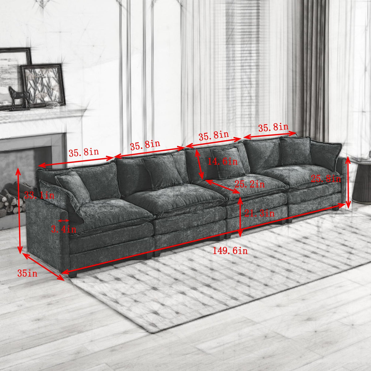 Beige Chenille sectional sofa by Anthony & Home, featuring plush cushions and modern design in a cozy living room setting.