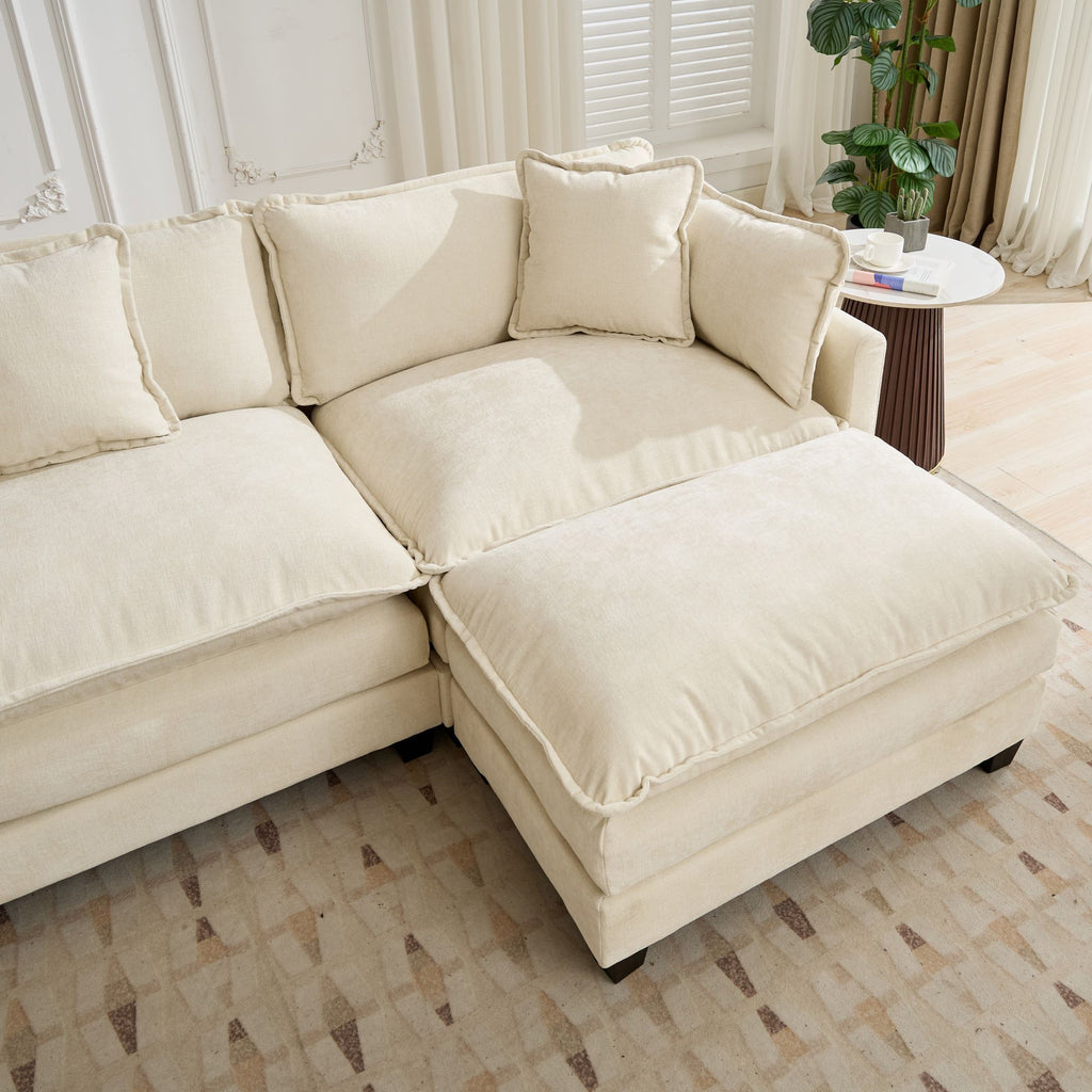 Beige chenille sectional sofa from Cloud Studio by Anthony & Home, featuring plush cushions and modern design.