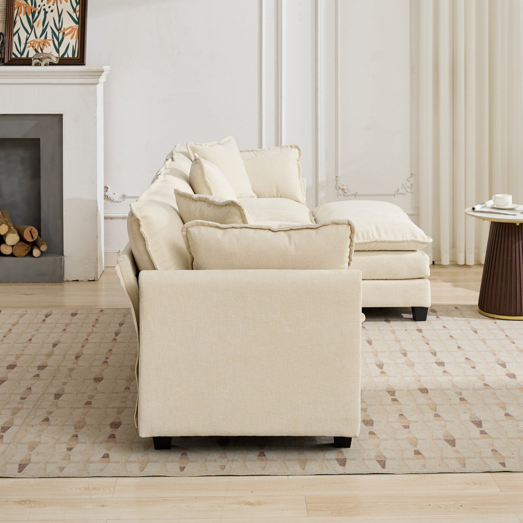 Beige Chenille sectional sofa from Cloud Studio by Anthony & Home, showing plush cushions and modern design in a living room setting.