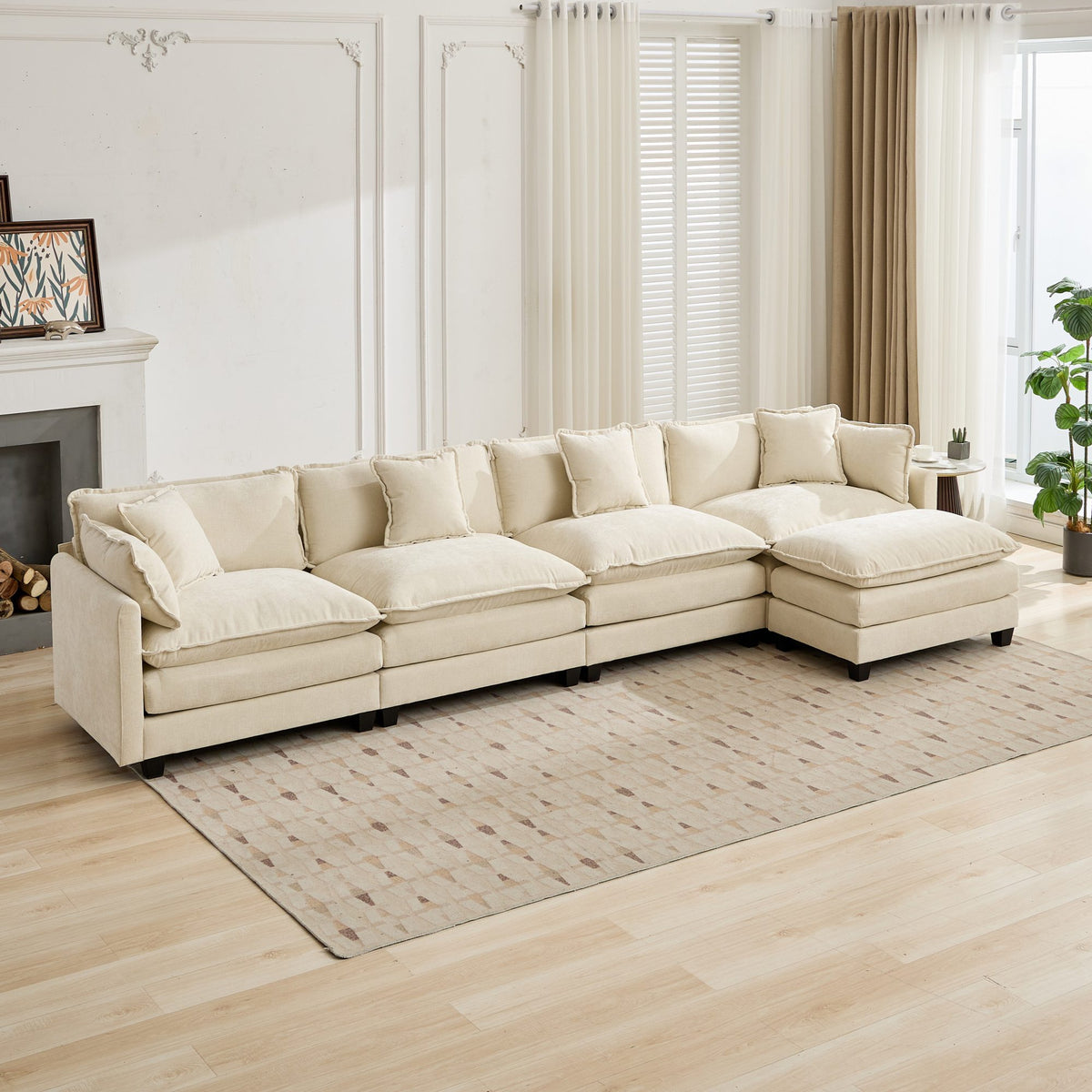 Beige Chenille sectional sofa by Anthony & Home from Cloud Studio, showing plush fabric and spacious seating arrangement.