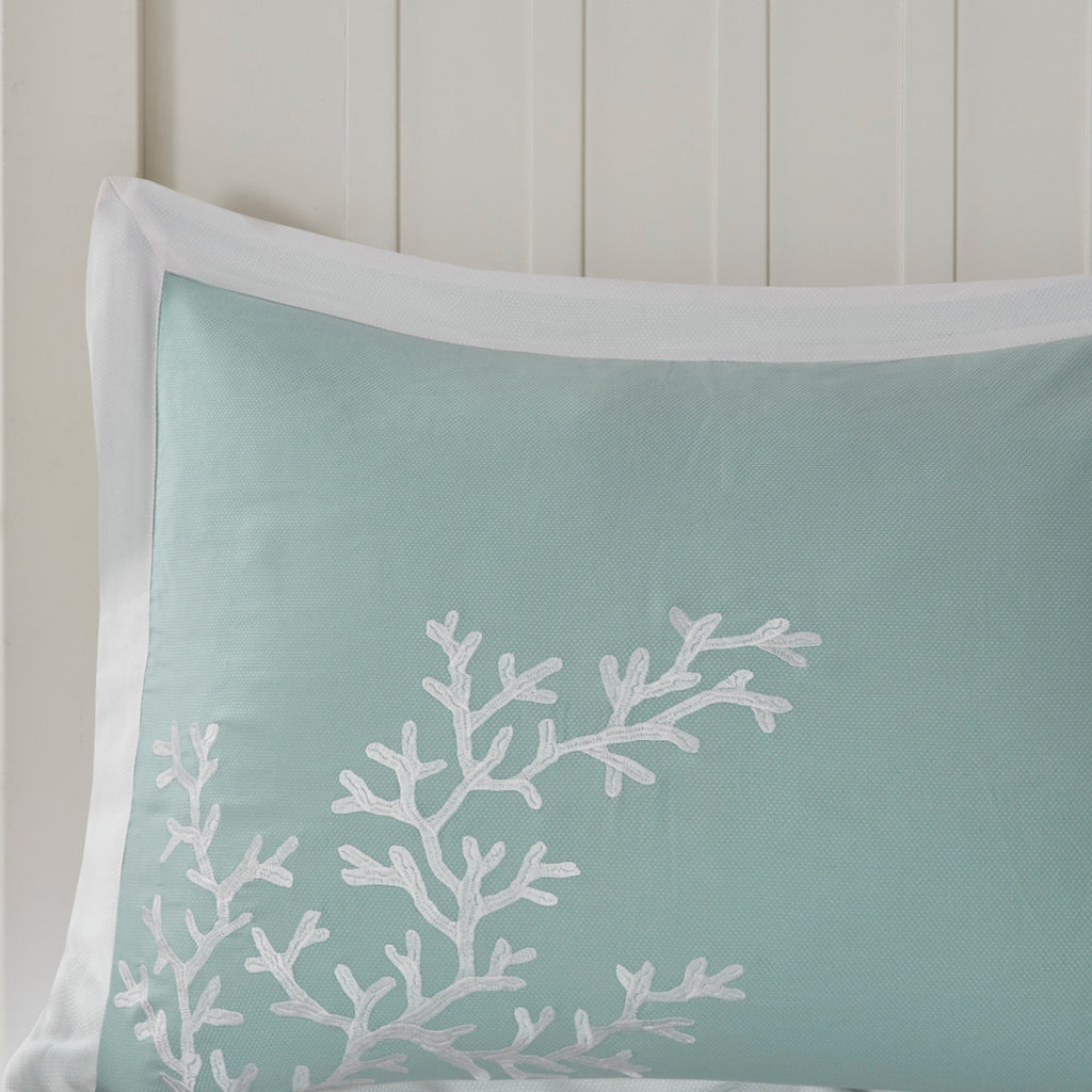 King Coastline Cotton Jacquard Comforter Set by Anthony & Home in aqua with intricate jacquard pattern.
