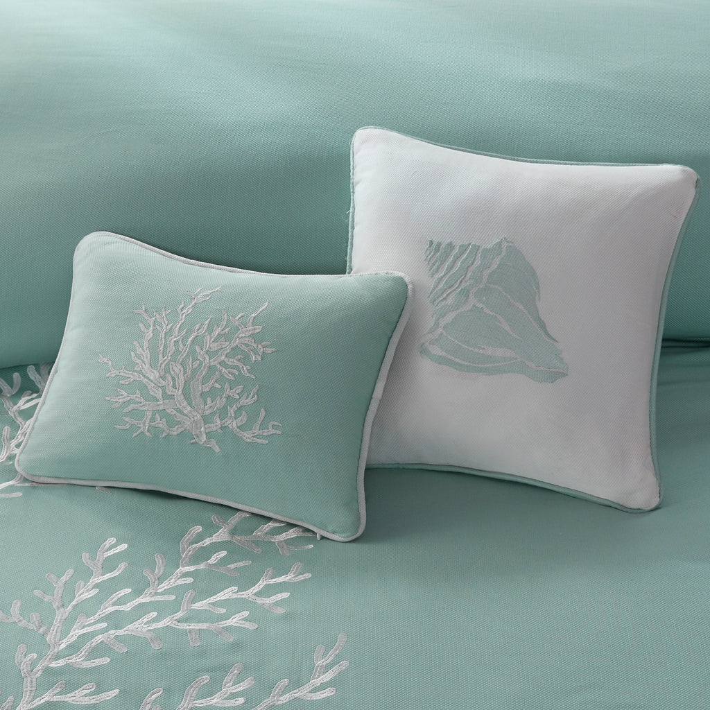 King Coastline Cotton Jacquard Comforter Set by Anthony & Home in aqua color, featuring intricate jacquard patterns on soft cotton fabric.