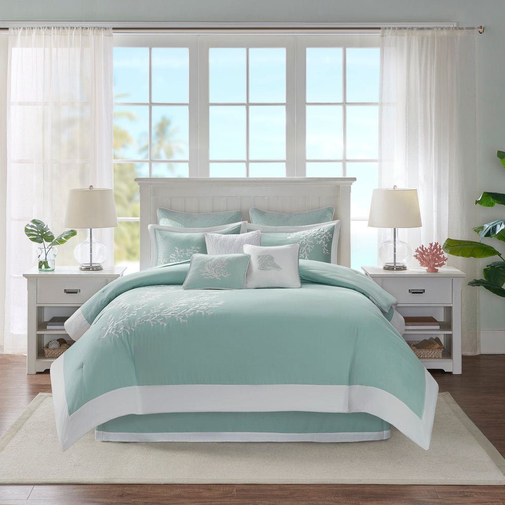 Anthony & Home Coastline Cotton Jacquard King Comforter Set in aqua, featuring intricate woven patterns and plush fabric.