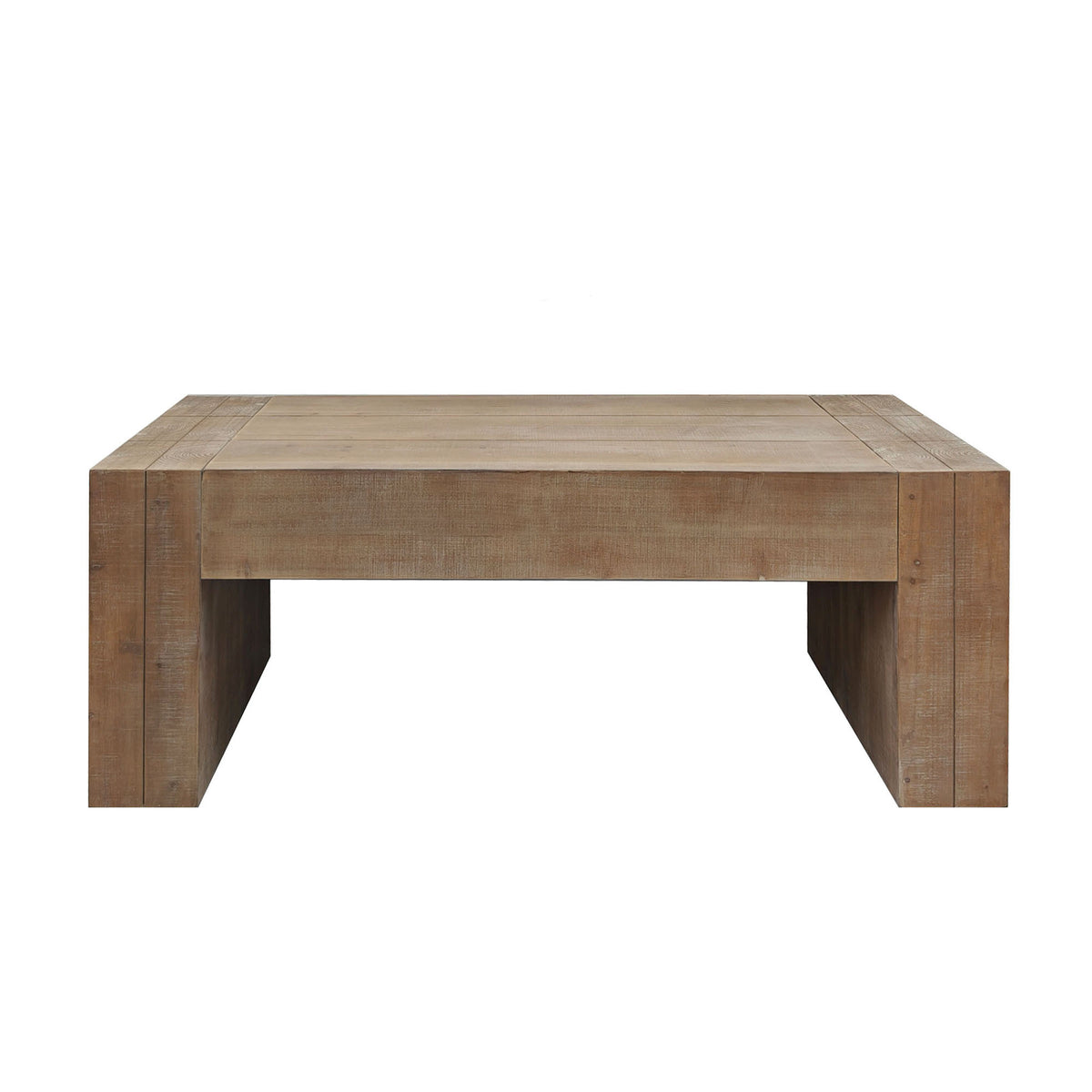 Distressed natural finish engineered wood coffee table with sturdy legs, modern design, and Anthony & Home branding.