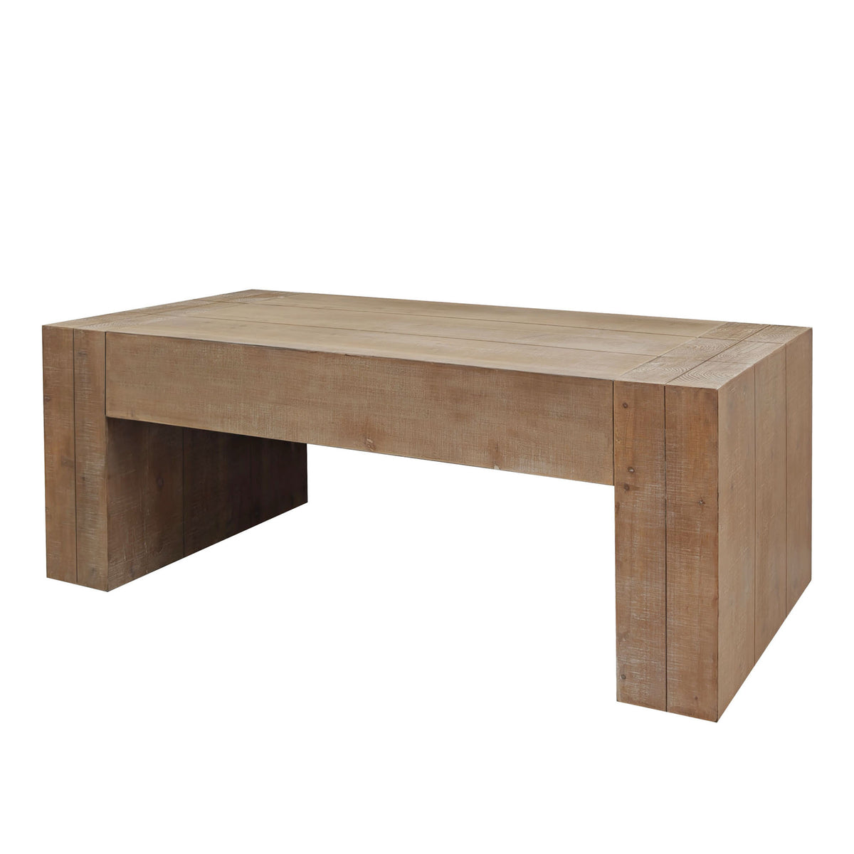 Distressed natural finish engineered wood coffee table with sleek design and sturdy construction by Anthony & Home.