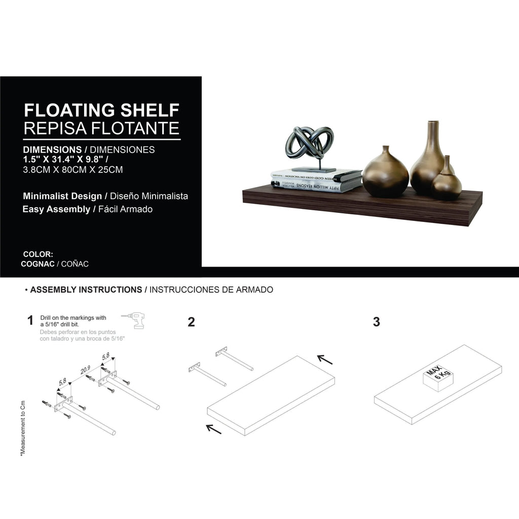 Anthony & Home Cognac Finish Floating Shelf from the Atelier Collection, wall-mounted, limited edition signature design.