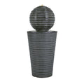 Gray concrete column fountain with striped finish, outdoor decor by Anthony & Home, limited edition, featuring a tall, elegant design
