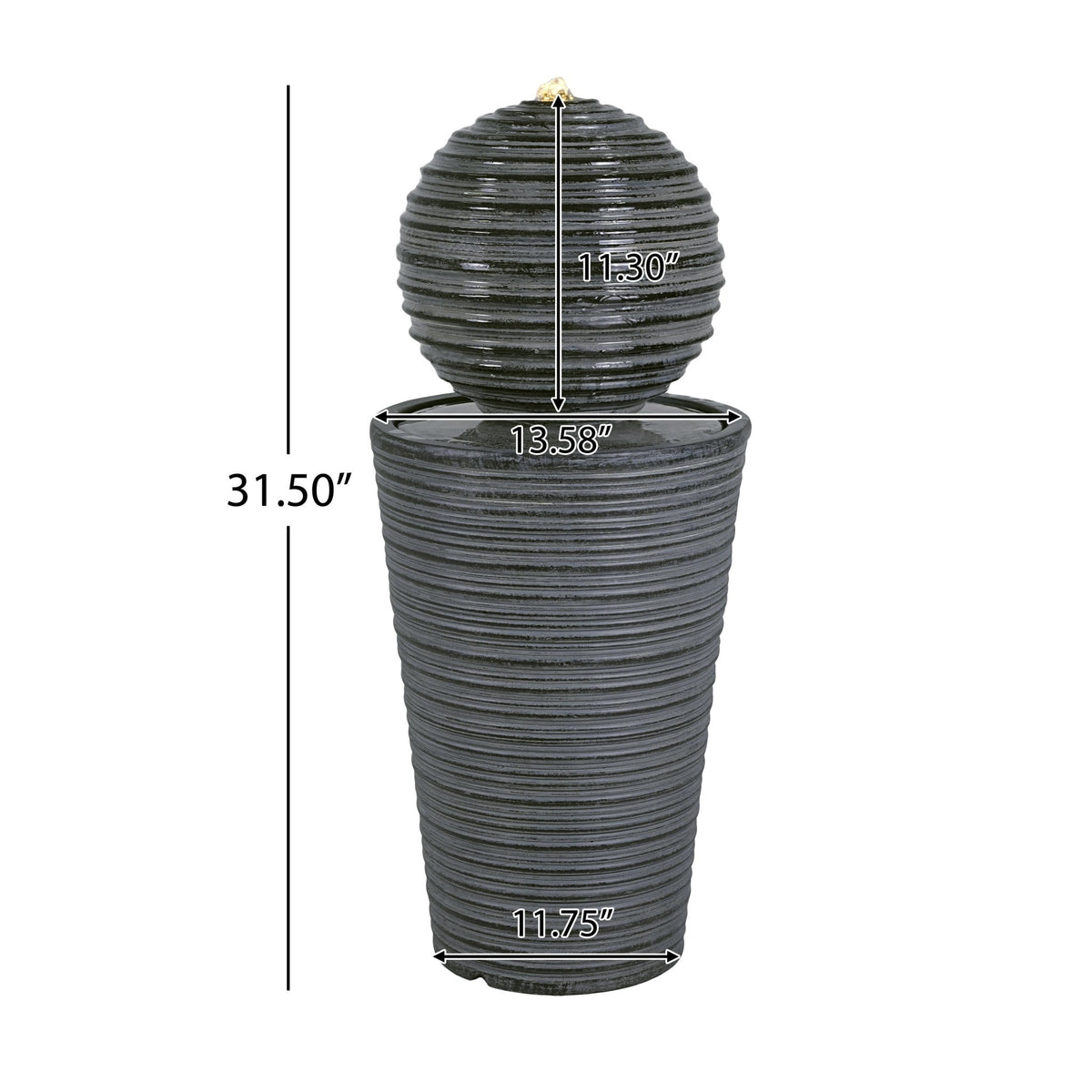 Gray concrete column fountain with striped finish, outdoor garden decor by Anthony & Home, showcasing a modern water feature