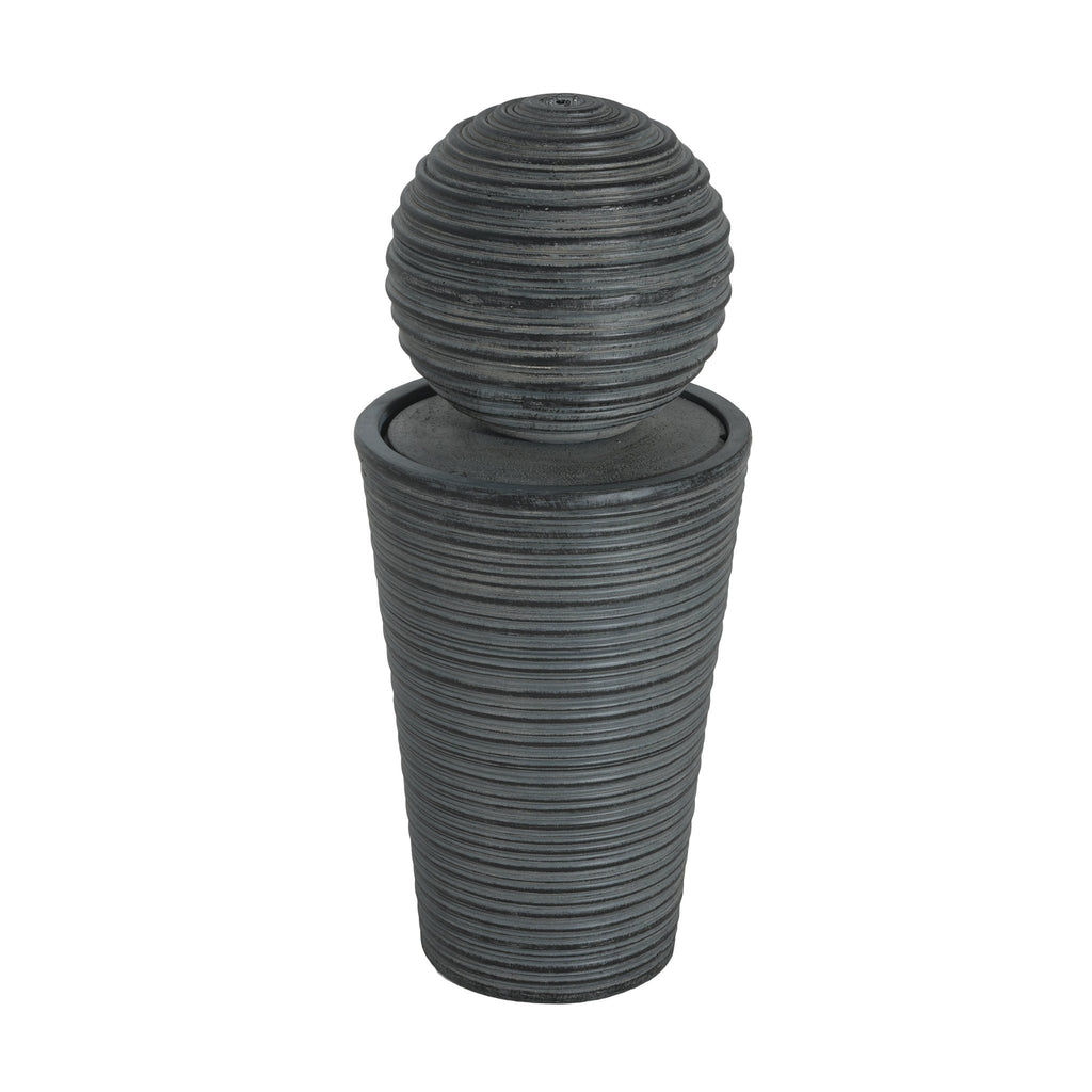 Gray concrete column fountain with striped finish, outdoor decor by Anthony & Home, featuring a limited edition design.