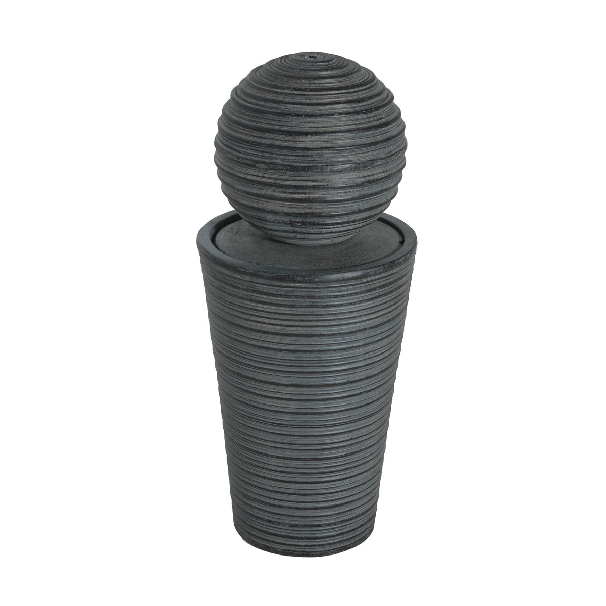 Gray concrete column fountain with striped finish, outdoor decor by Anthony & Home, featuring a limited edition design.