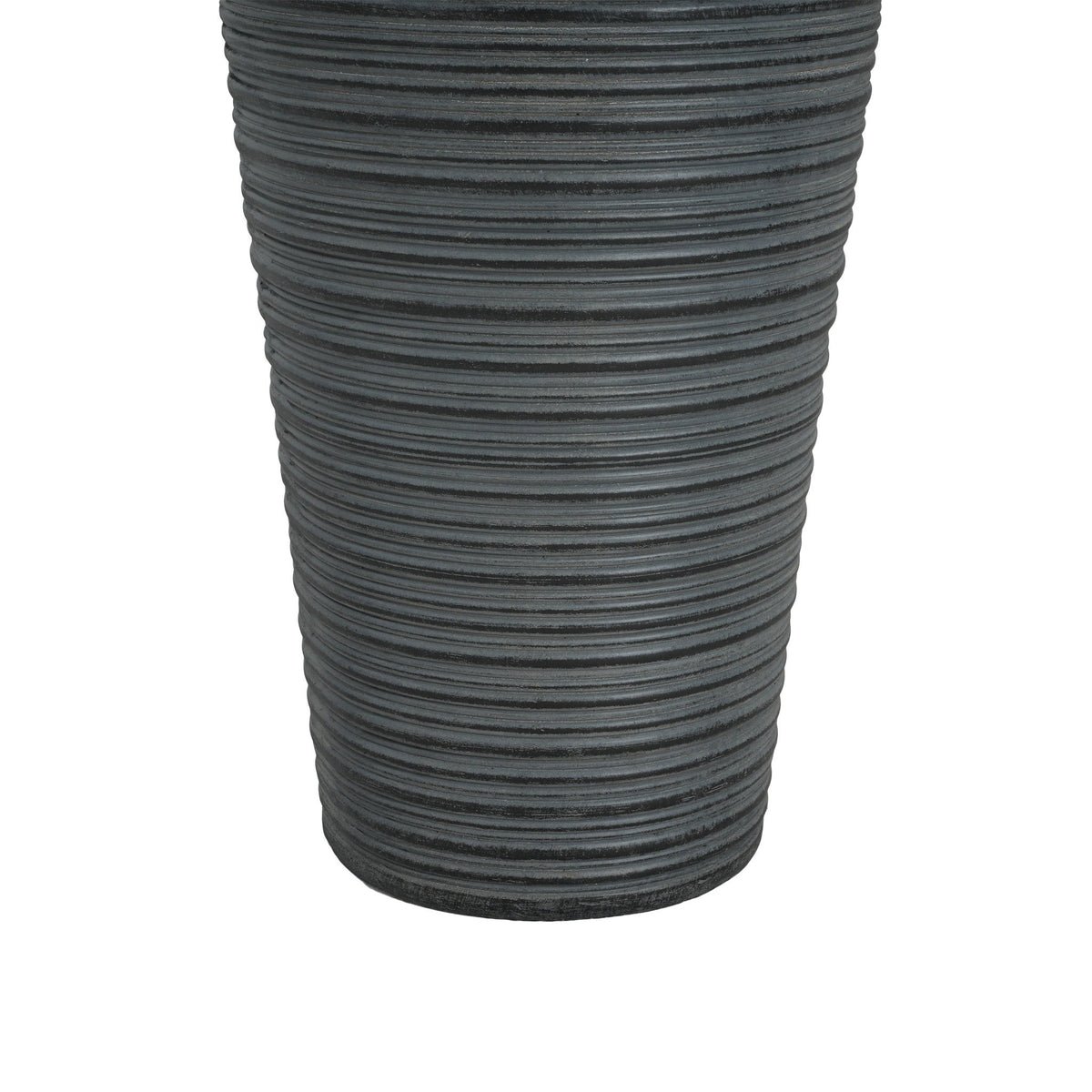 Gray concrete column fountain with striped finish, outdoor decor piece by Anthony & Home, limited edition garden water feature