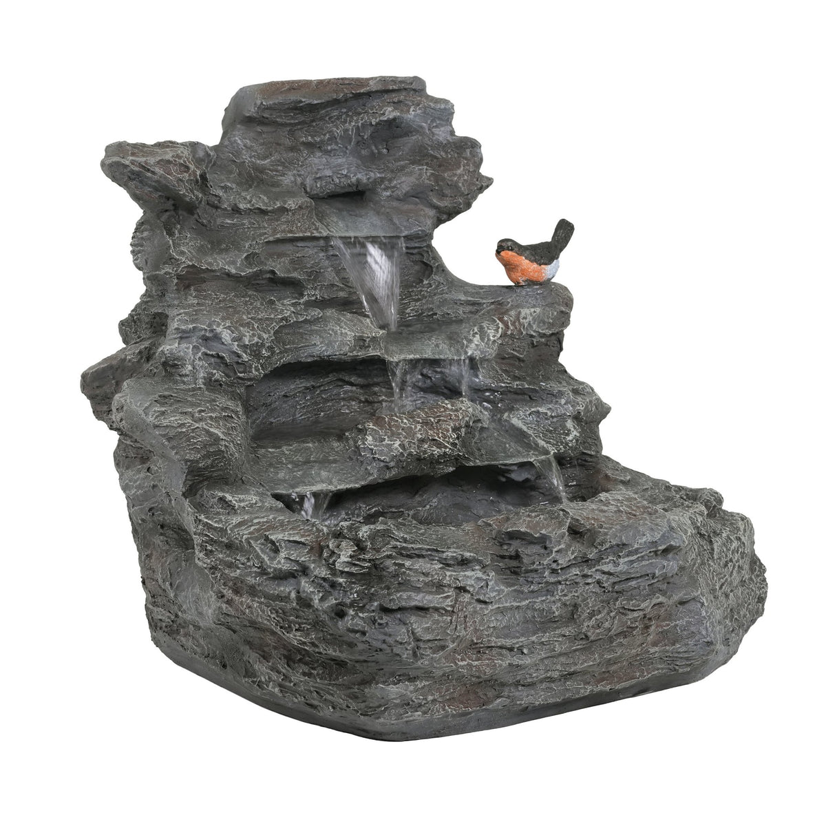 Anthony & Home 4-tier concrete rock waterfall fountain with flowing water, realistic stone design, outdoor garden centerpiece