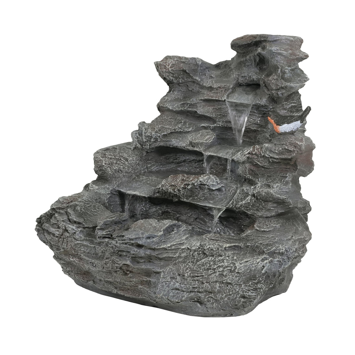 Concrete rock waterfall fountain with 4-tier design by Anthony & Home, featuring natural stone appearance and flowing water.