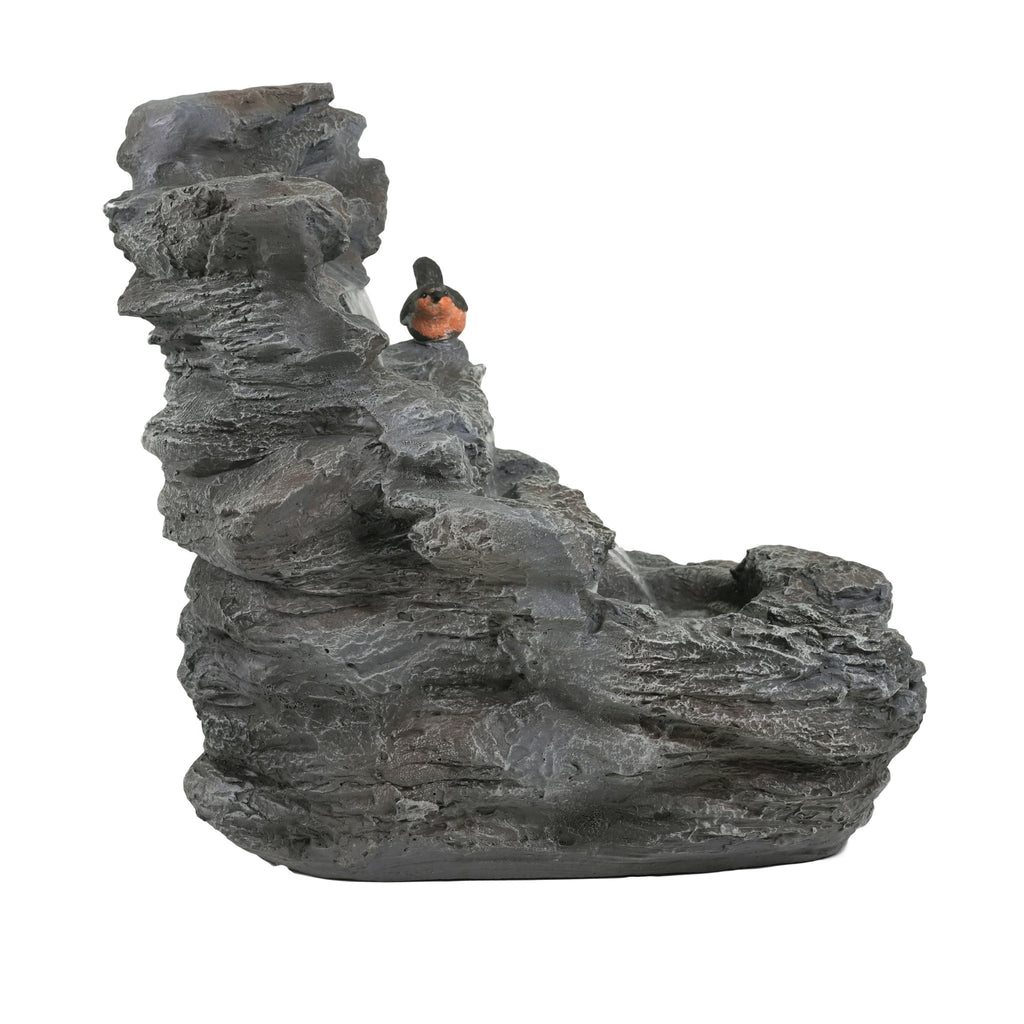Anthony & Home 4-tier concrete rock waterfall fountain with flowing water, natural stone design, and tranquil outdoor decoration.