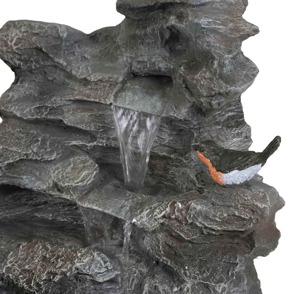 Anthony & Home 4-tier concrete rock waterfall fountain featuring cascading water over natural stone for outdoor garden decor