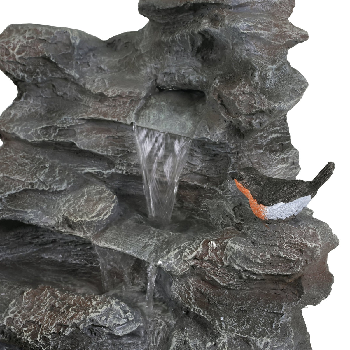 Anthony & Home 4-tier concrete rock waterfall fountain featuring cascading water over natural stone for outdoor garden decor
