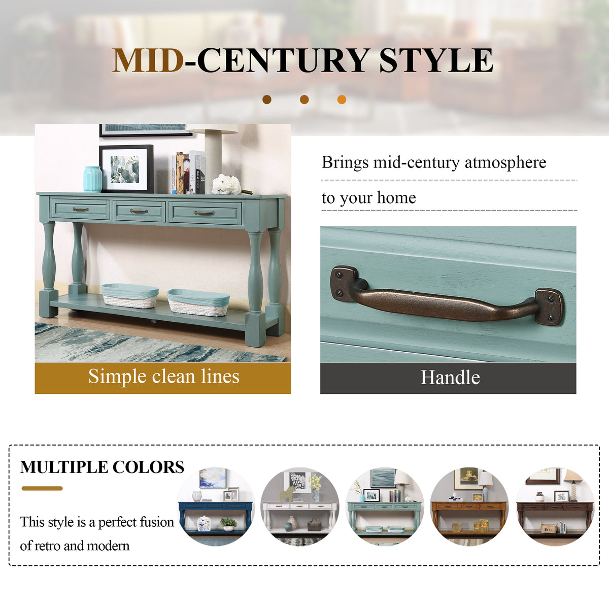 Distressed pine console table with limited edition blue finish by Anthony & Home, showcasing a rustic, stylish design.