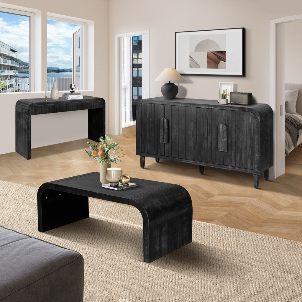 Antique black limited edition console table by Anthony & Home with sleek design and elegant finish, shown in a modern living space.