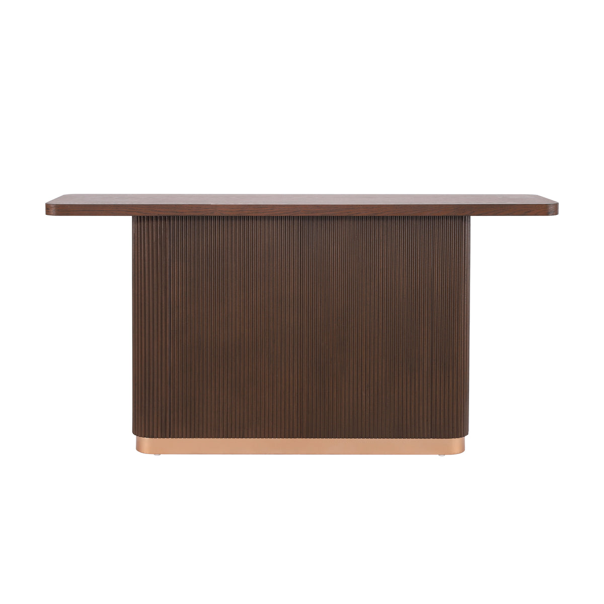 Console table with ash veneer top, fluted base, and metal accents from Anthony & Home Studio Collection.