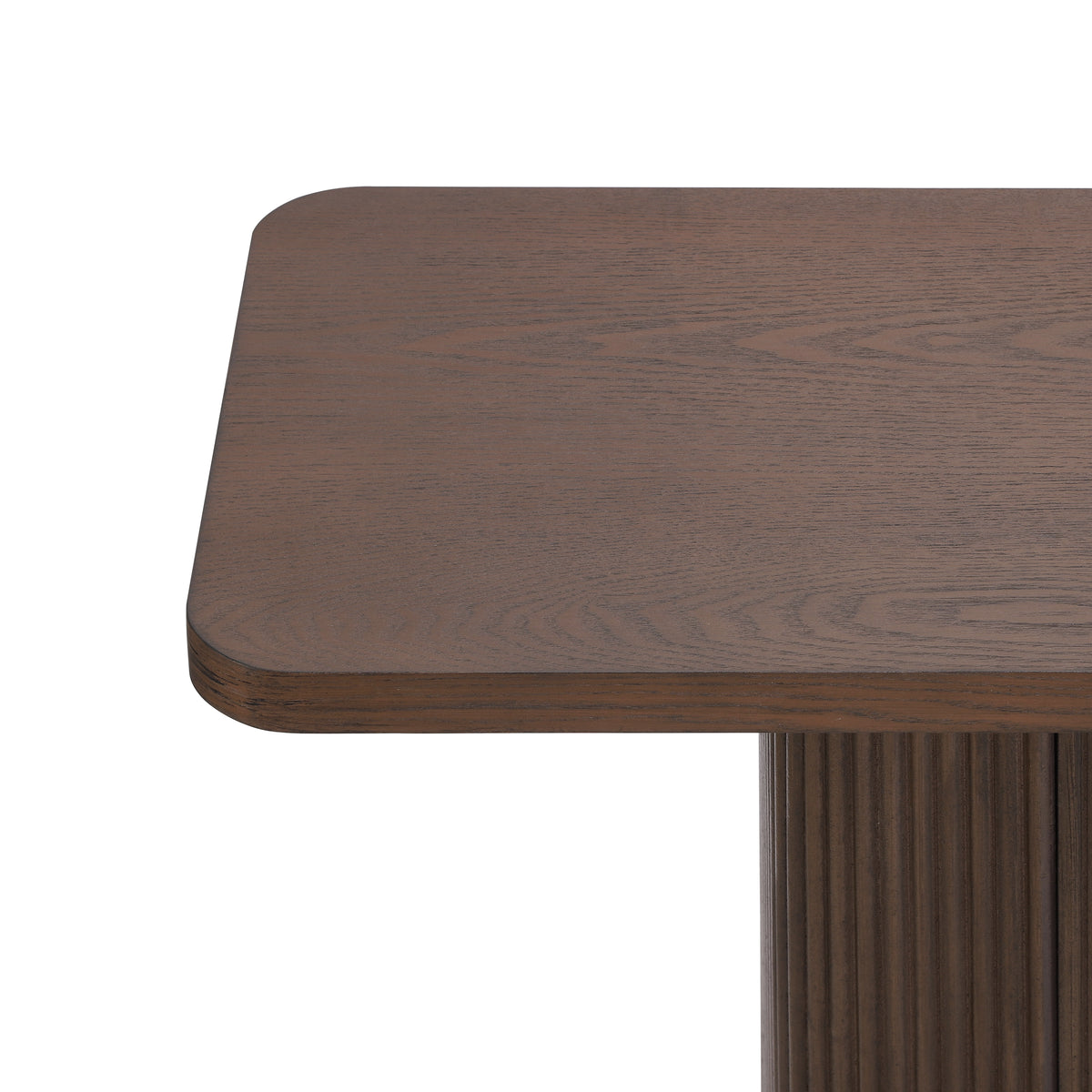 Anthony & Home console table with ash veneer top, fluted base, and metal accents from the Studio Collection.