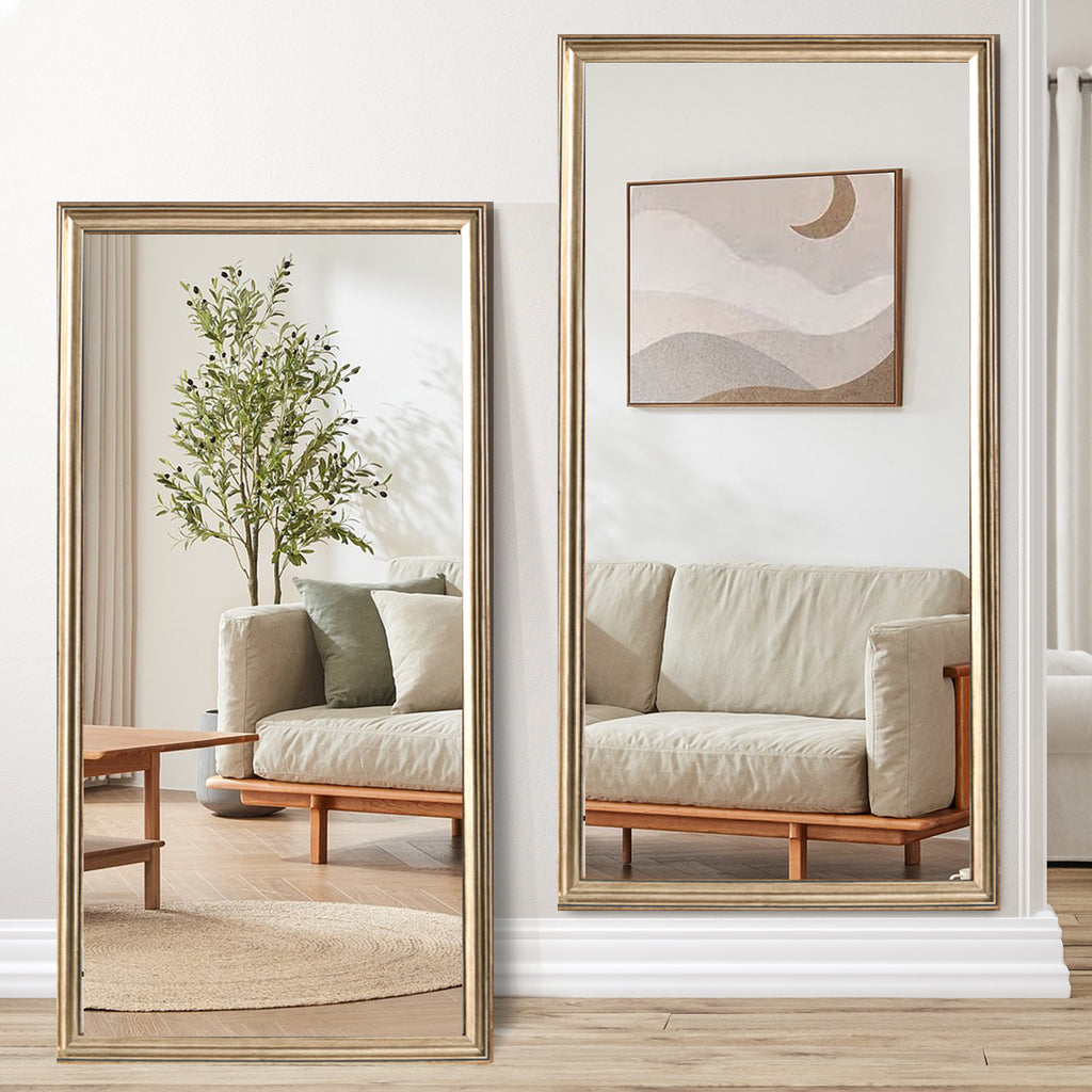 Copper finish full-body mirror with wood frame from Anthony & Home, elegant floor mirror for stylish home decor.