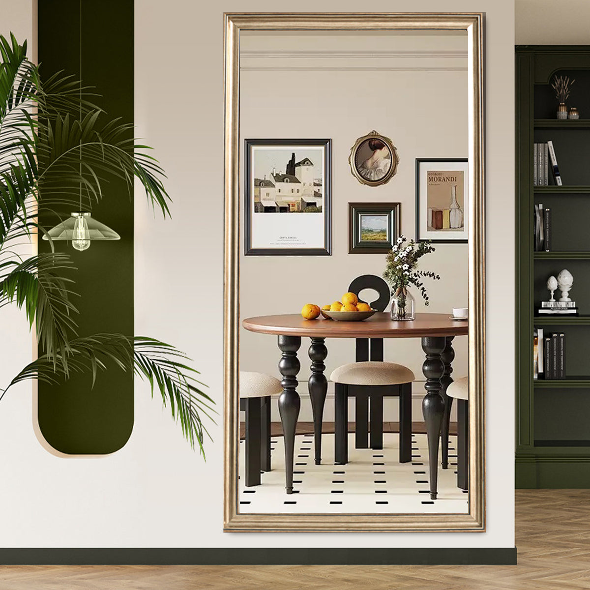 Full-body copper finish mirror with wood frame by Anthony & Home, elegant floor-standing design from the exclusive collection.
