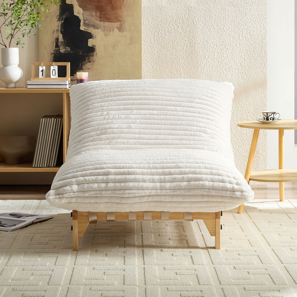 Off-white Anthony & Home corduroy armless lazy sofa with plush cushioning, limited edition design, perfect for modern living rooms.