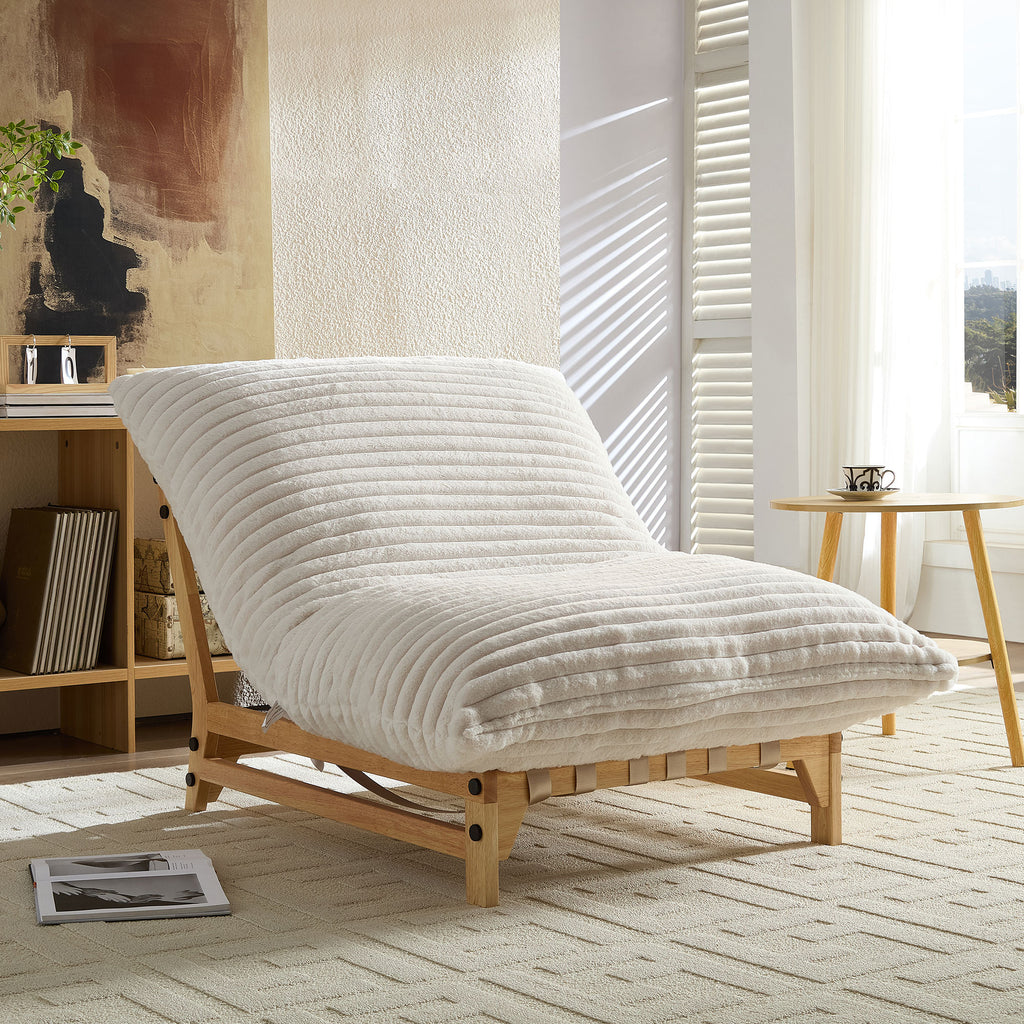 Off-white Anthony & Home corduroy armless lazy sofa, limited edition, with plush cushions and modern design.