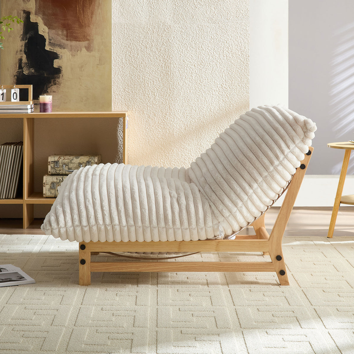 Off-white corduroy armless lazy sofa by Anthony & Home, showcasing a plush, limited edition lounge chair with soft fabric and modern design.