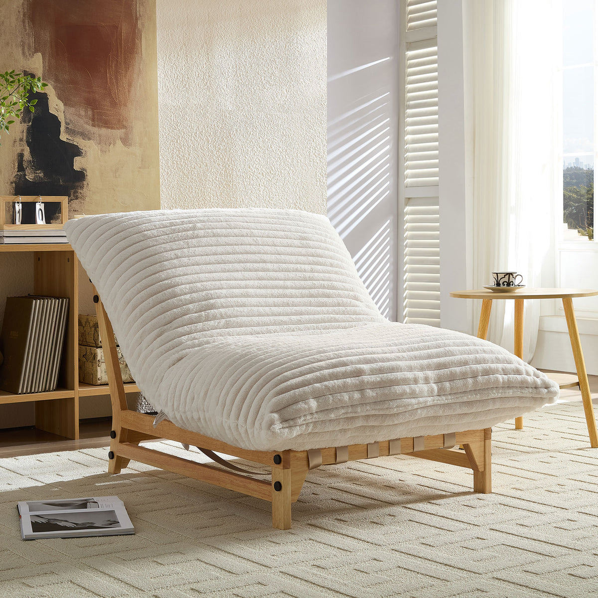 Off-white Anthony & Home corduroy armless sofa with plush cushions and modern design, shown in a stylish living room setting.