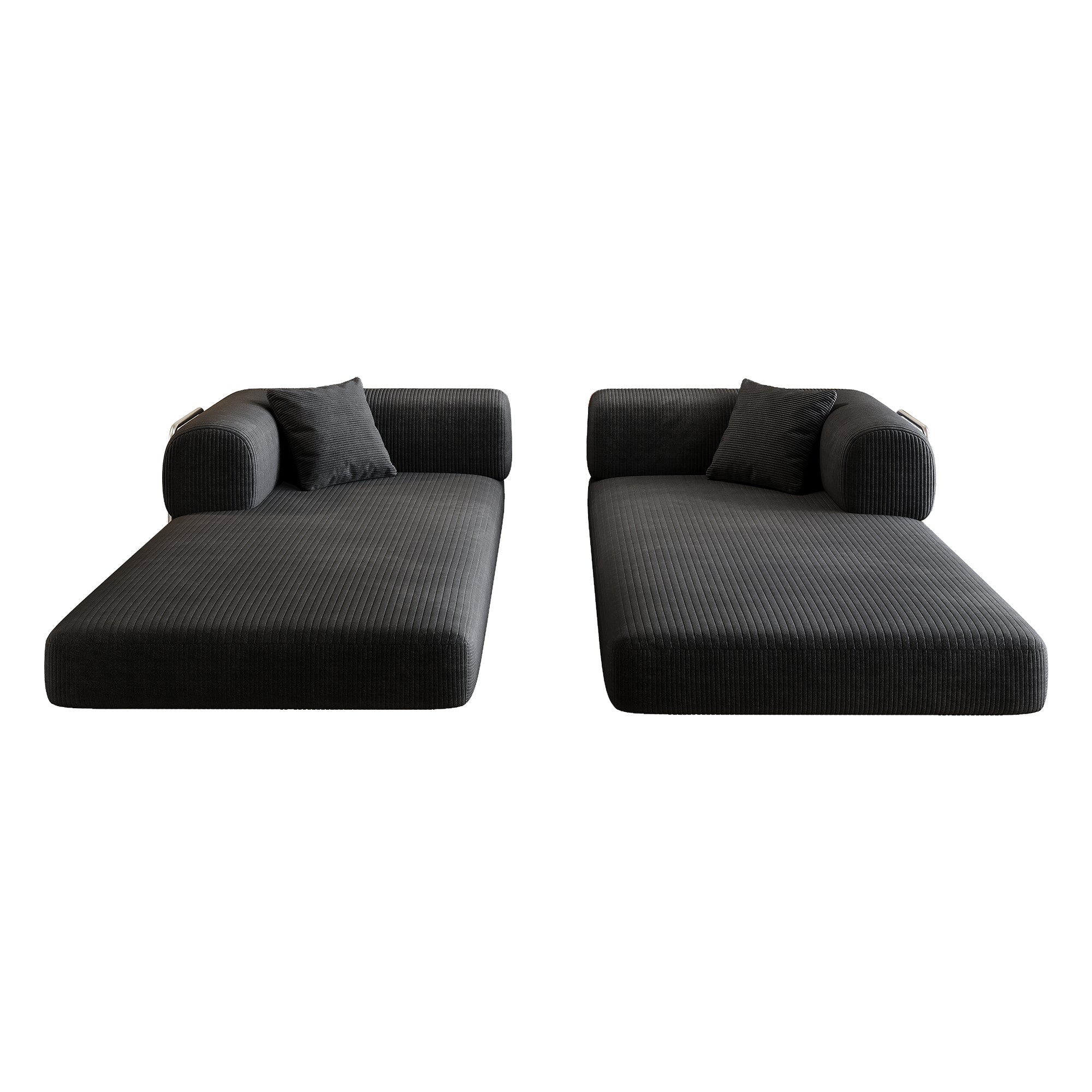Black corduroy convertible sofa bed from Anthony & Home's Atelier Collection, featuring a stylish, multi-functional design.