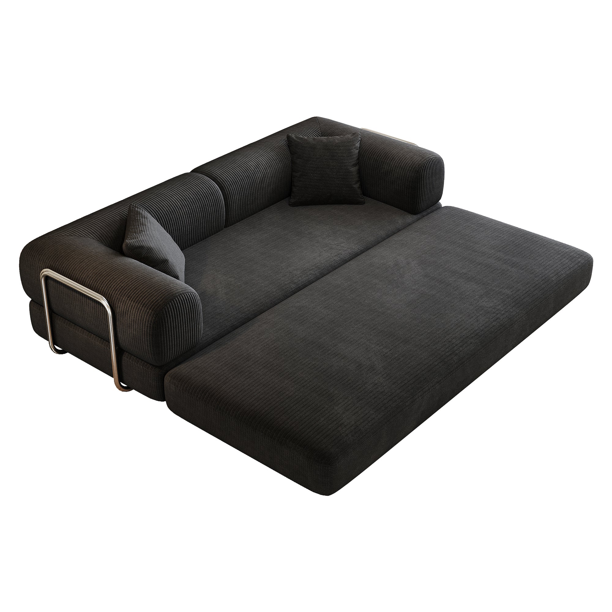 Black Anthony & Home Corduroy Convertible Sofa Bed from the Atelier Collection, featuring a sleek design and plush fabric.