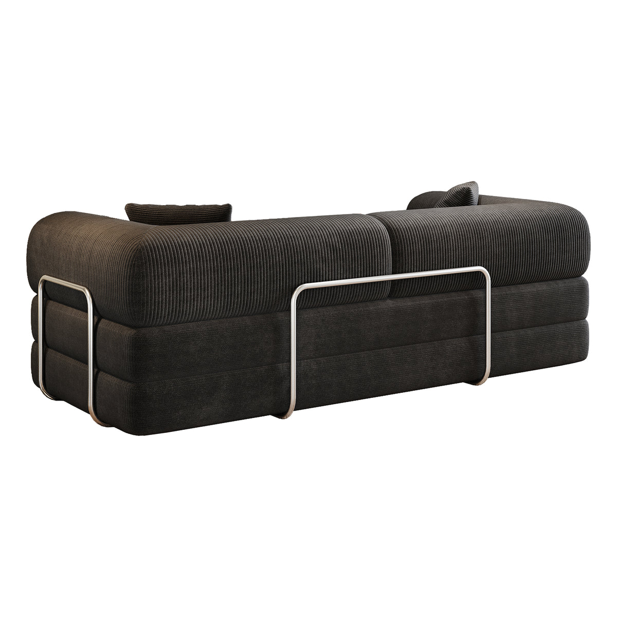 Black corduroy convertible sofa bed from Anthony & Home's Atelier Collection, showing its plush fabric and versatile design.