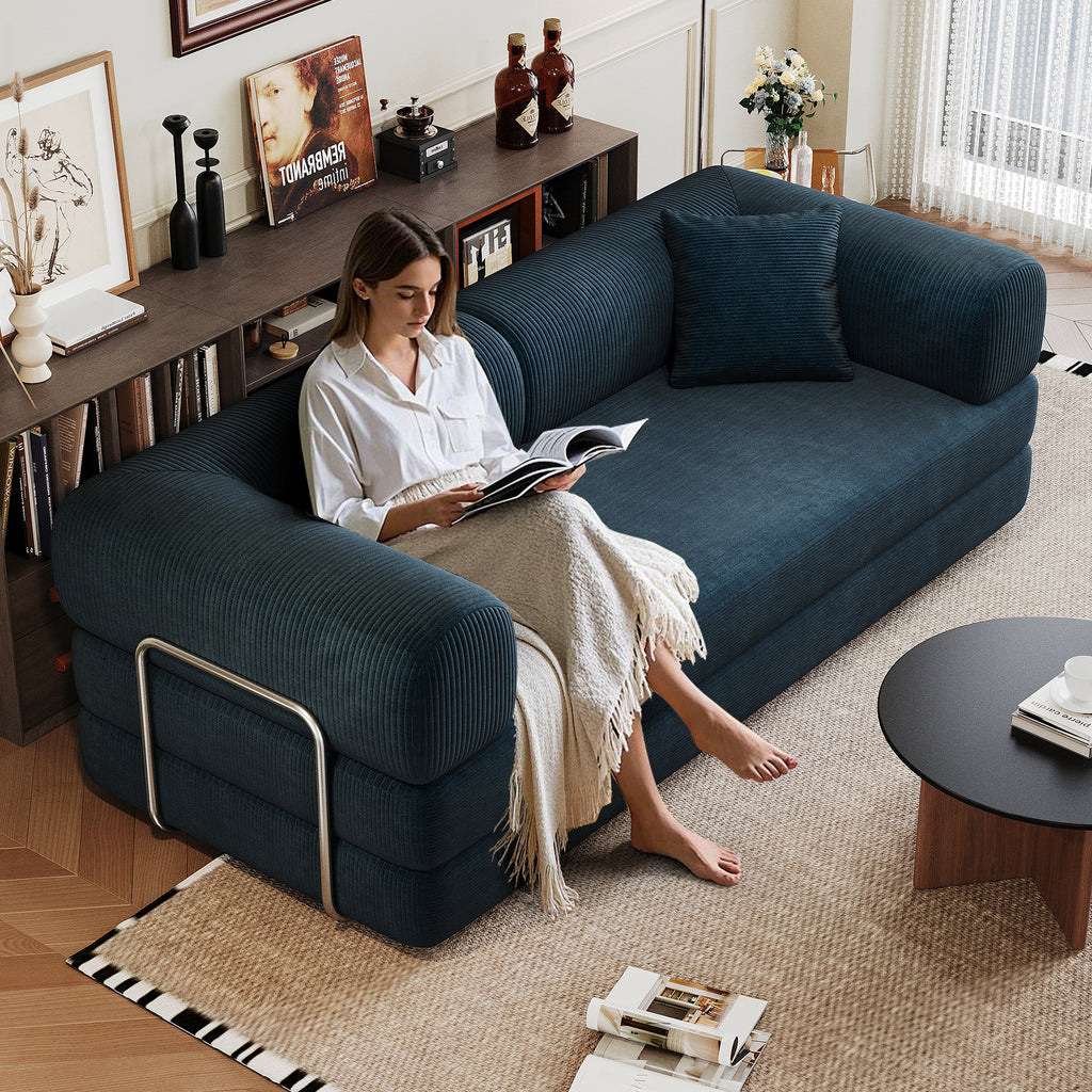 Blue Anthony & Home Corduroy Convertible Sofa Bed with plush cushions and modern design, suitable for living room or guest space.