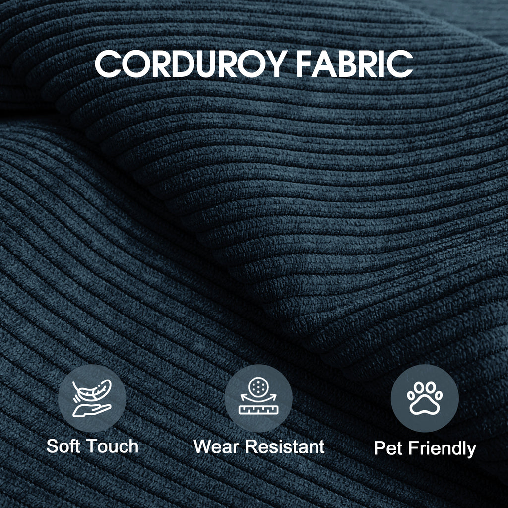 Blue corduroy convertible sofa bed by Anthony & Home, showing its plush fabric and versatile design for seating and sleeping.