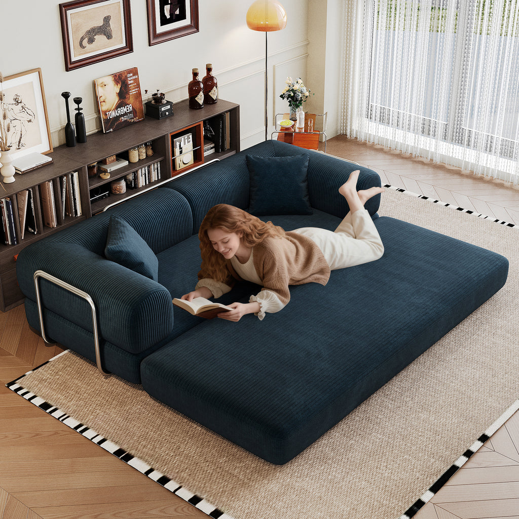 Anthony & Home Corduroy Luxe Convertible Sofa Bed with plush upholstery and modern design, shown in a cozy living room setting.