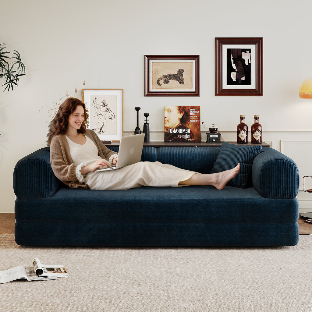 Anthony & Home Corduroy Luxe Convertible Sofa Bed in beige, showcasing its plush fabric and versatile design for modern living spaces.