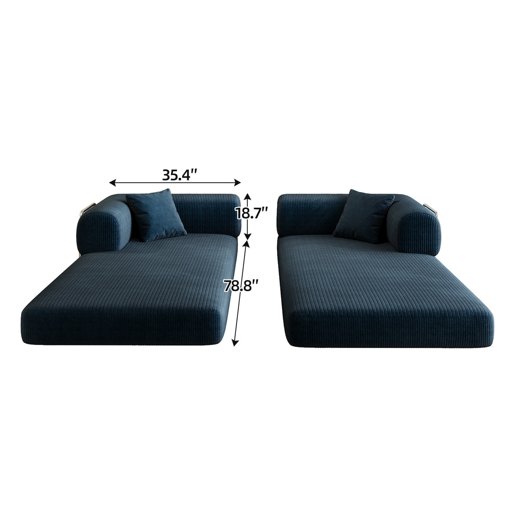 Anthony & Home Corduroy Luxe Convertible Sofa Bed with plush fabric and modern design, showing the sofa in a folded and unfolded position.