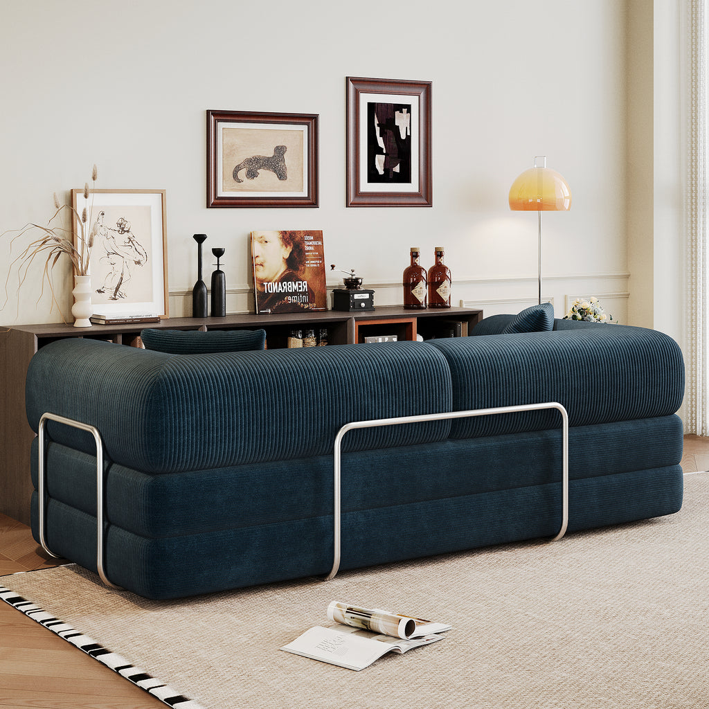 Anthony & Home Corduroy Luxe Convertible Sofa Bed with plush burgundy fabric and sleek modern design, featuring a fold-out bed.