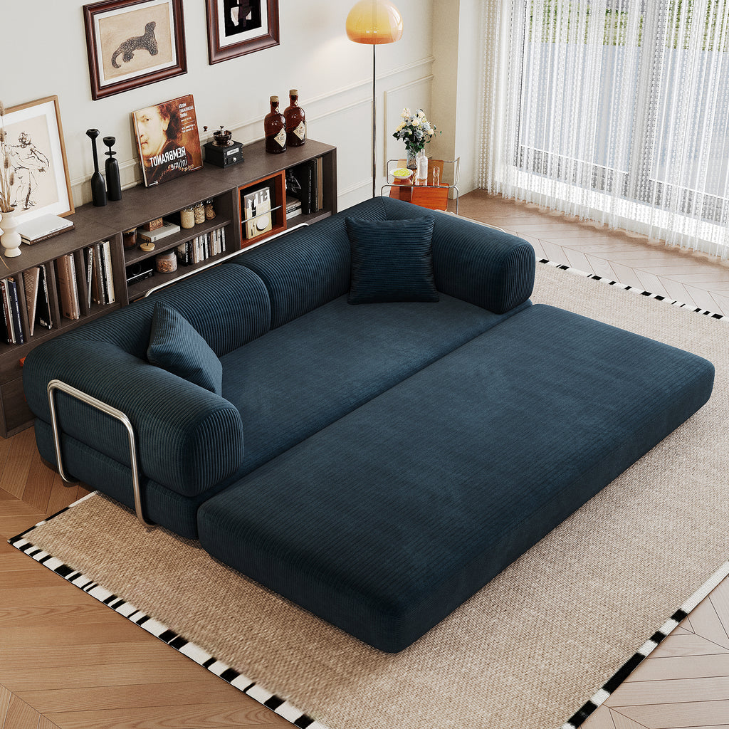 Anthony & Home Corduroy Luxe Convertible Sofa Bed showing plush gray fabric and sleek design in a modern living room setting.