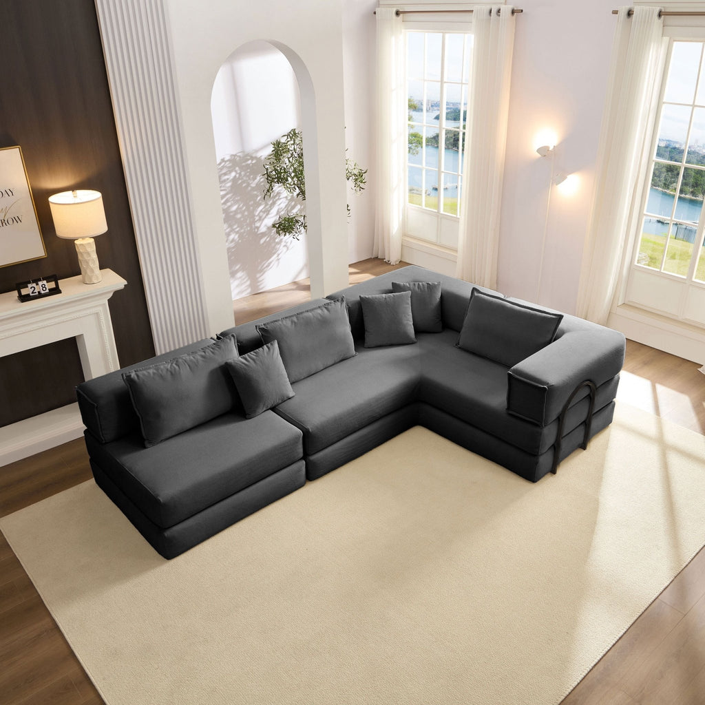 Black Anthony & Home corduroy modular sectional sofa with a modern design and plush fabric, perfect for versatile living room setups.