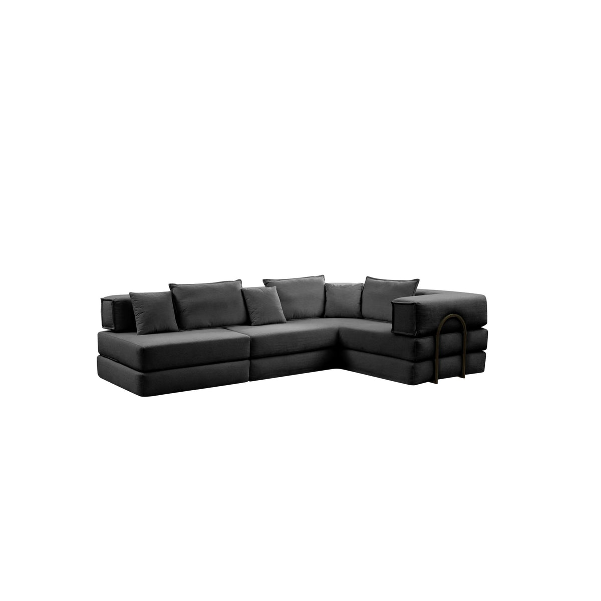 Black corduroy modular sectional sofa by Anthony & Home, featuring a contemporary design with plush cushions and sleek upholstery.