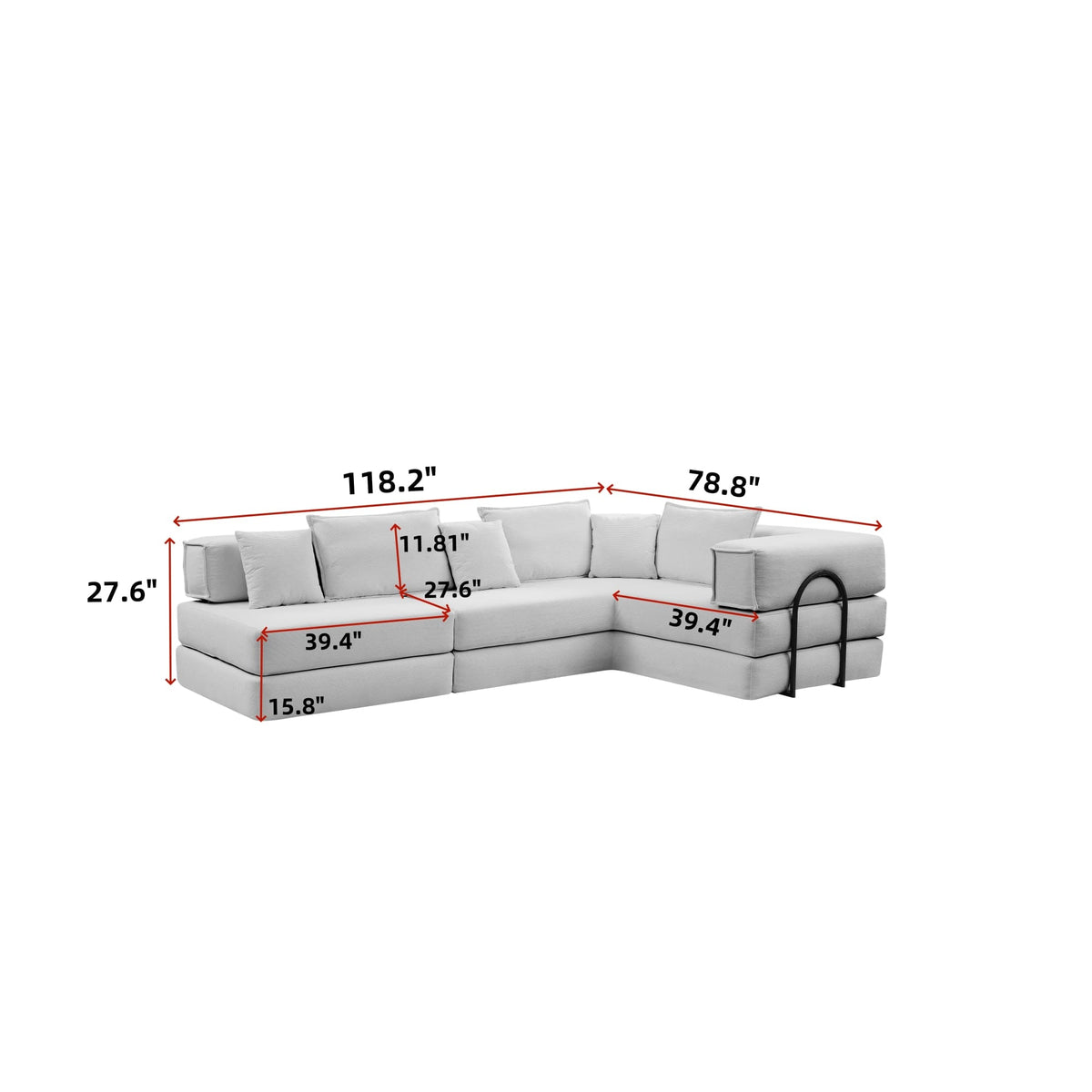 Black Anthony & Home corduroy modular sectional sofa with sleek design, shown in a modern living room setup.
