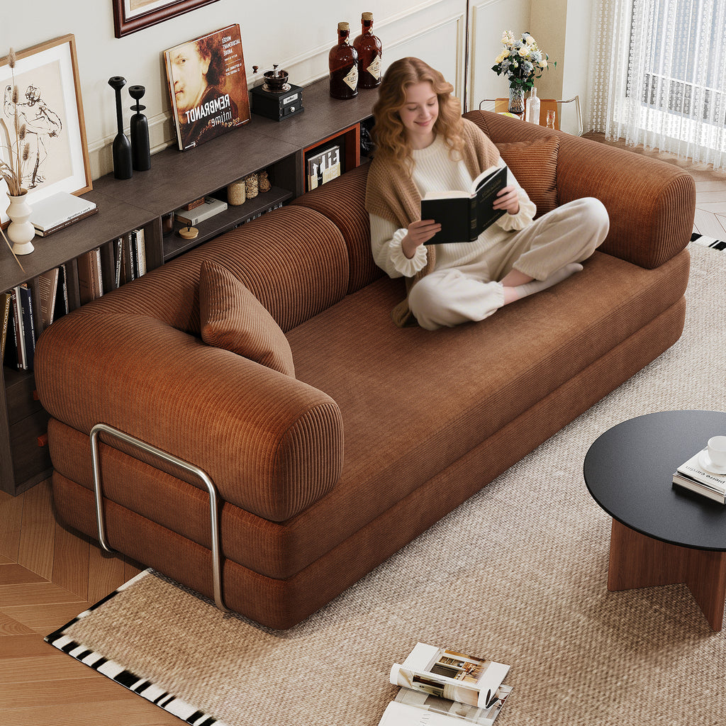Anthony & Home corduroy studio convertible sofa bed shown in a neutral room, featuring a sleek design and plush upholstery.