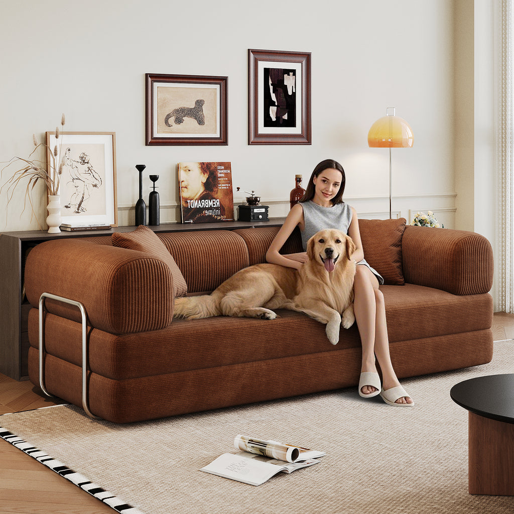 Anthony & Home corduroy studio convertible sofa bed with plush cushions and sleek design, suitable for small living spaces.