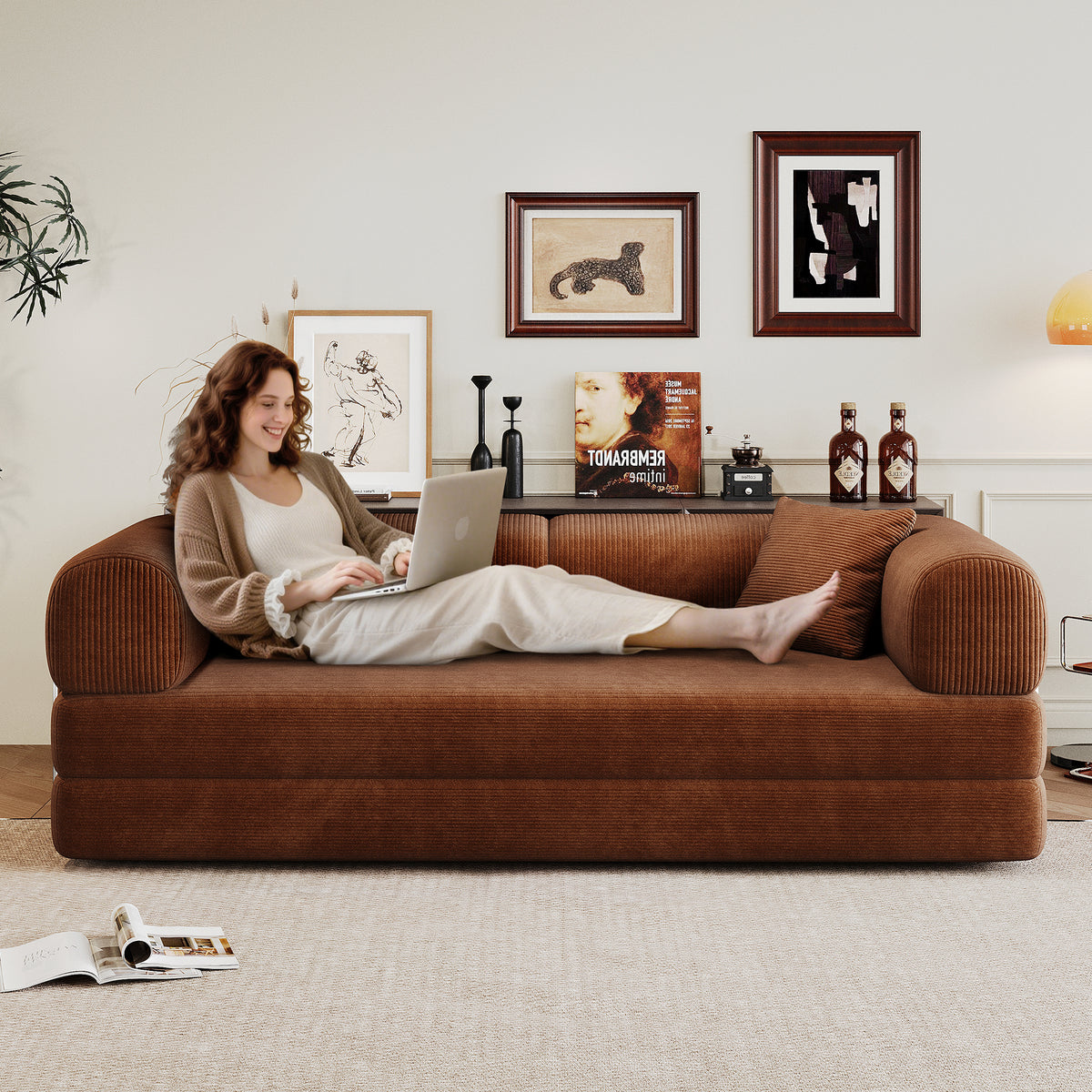Corduroy Studio Convertible Sofa Bed by Anthony & Home shown in a modern living room setting.