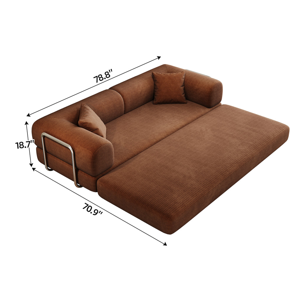Corduroy studio convertible sofa bed by Anthony & Home, showing the sofa in both seating and bed configurations with plush fabric.