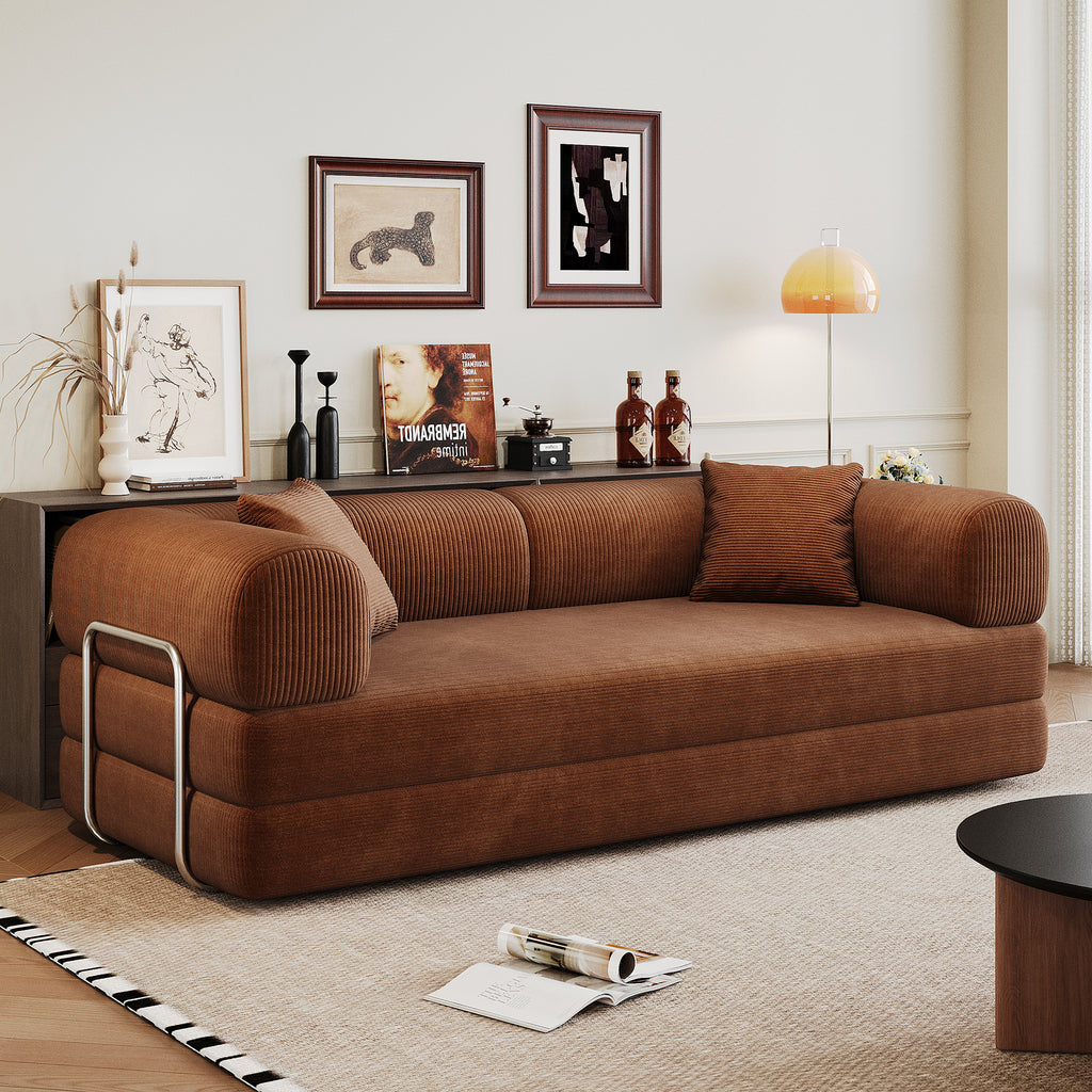 Corduroy Studio Convertible Sofa Bed by Anthony & Home, showing the versatile gray sofa in a modern living space.