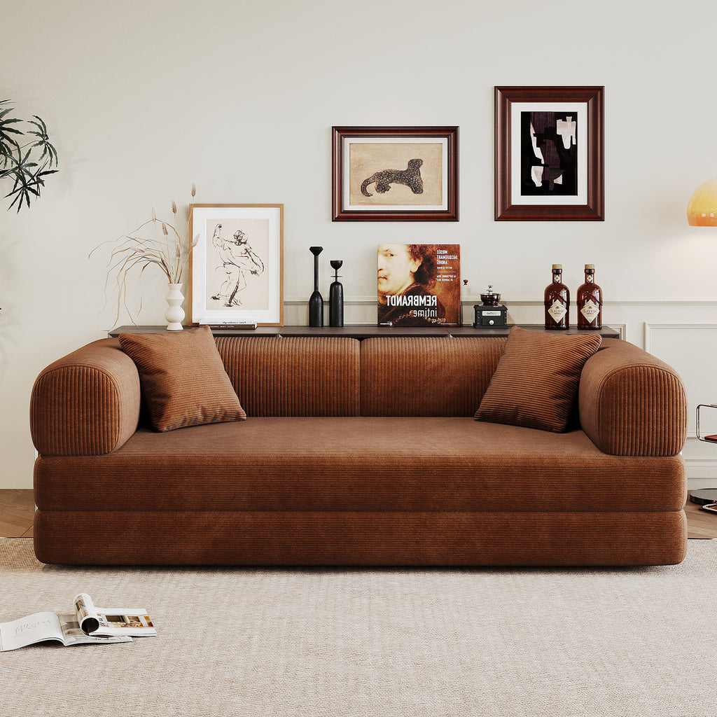 Anthony & Home corduroy studio convertible sofa bed with plush cushions and modern design, shown in a cozy living room setting.