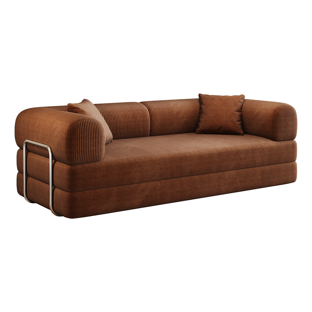 Corduroy Studio Convertible Sofa Bed by Anthony & Home shown in a modern living space, featuring a stylish pink corduroy fabric and compact design.